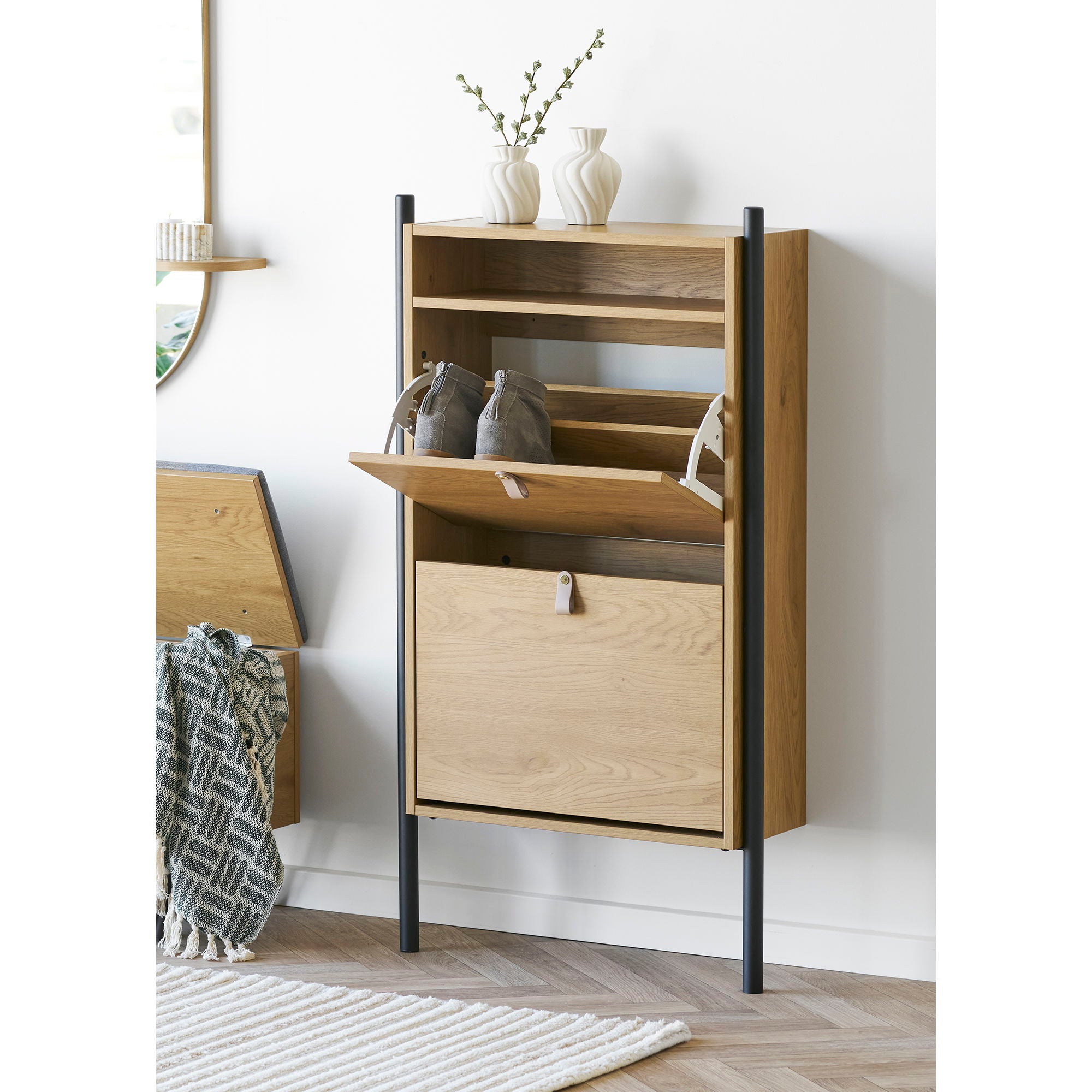 Barco Shoe Cabinet - Shoe Cabinet, Oak Wood Look 62x26x118 cm