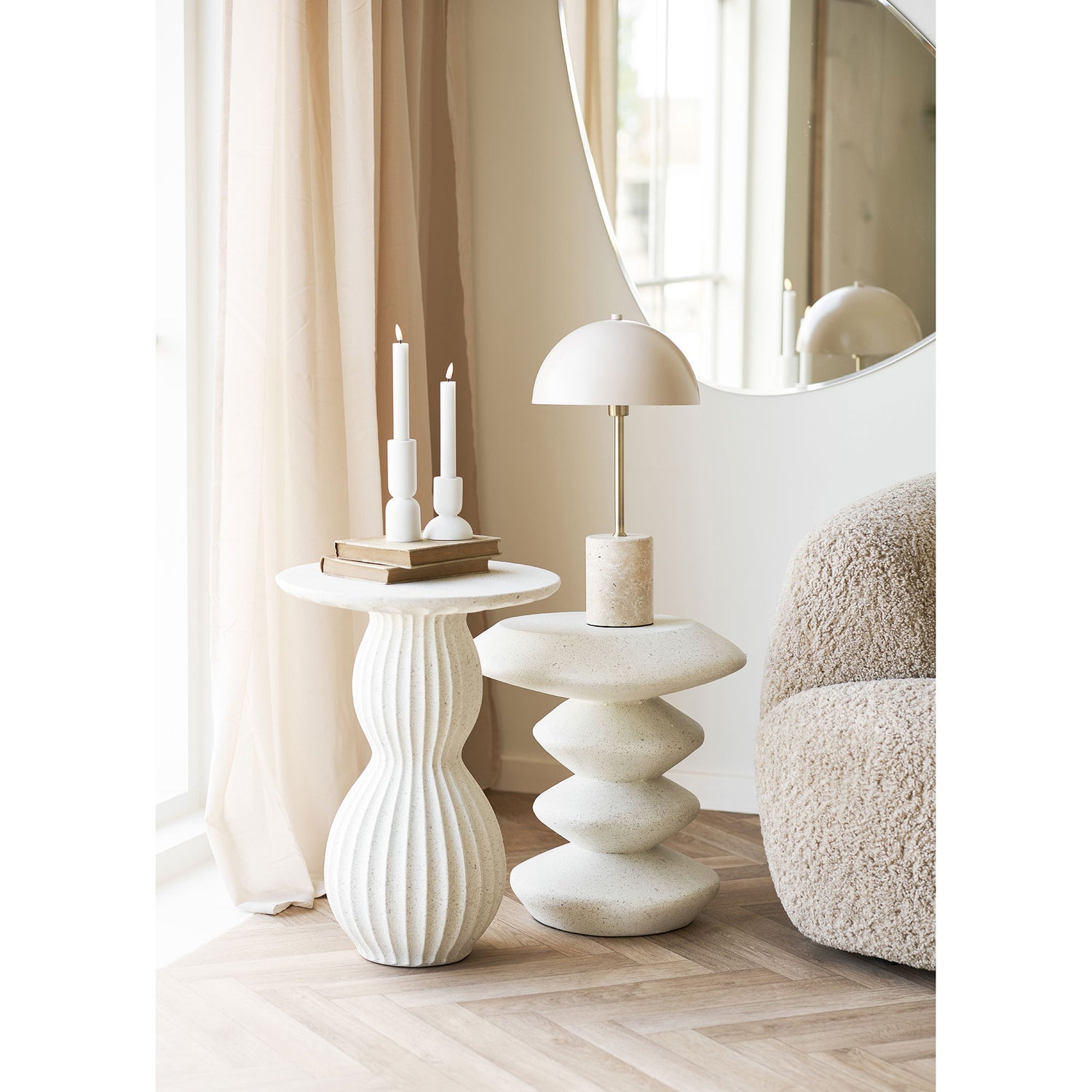 Candlestick - candlesticks, limestone, white set of 2