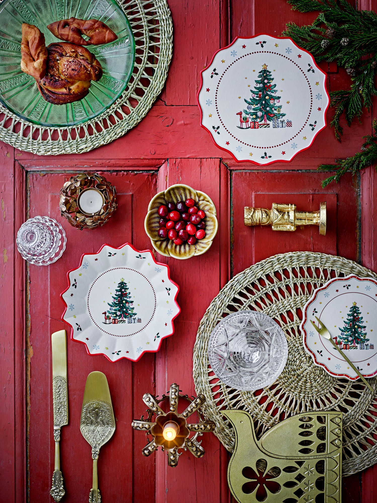 Bloomingville naive cake dish, red, ceramics