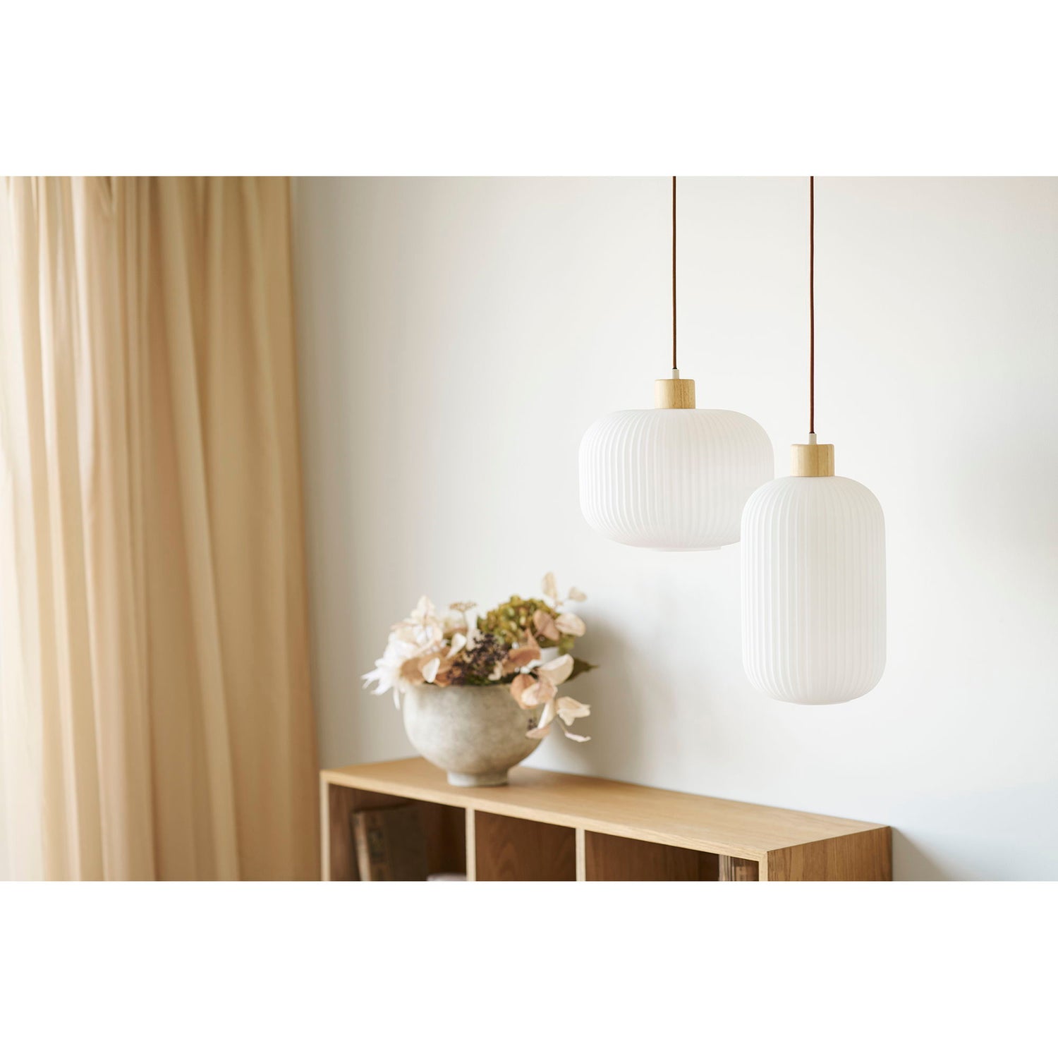 Argalo pendant - pendant, glass/wood, white Ø30 cm