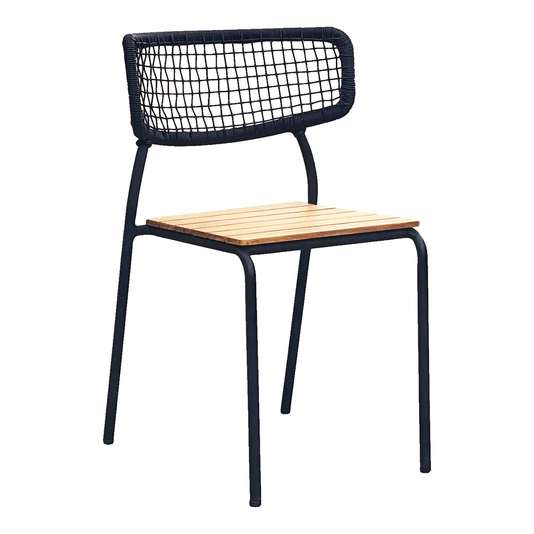 Dining table chair, teak, black rope, black legs