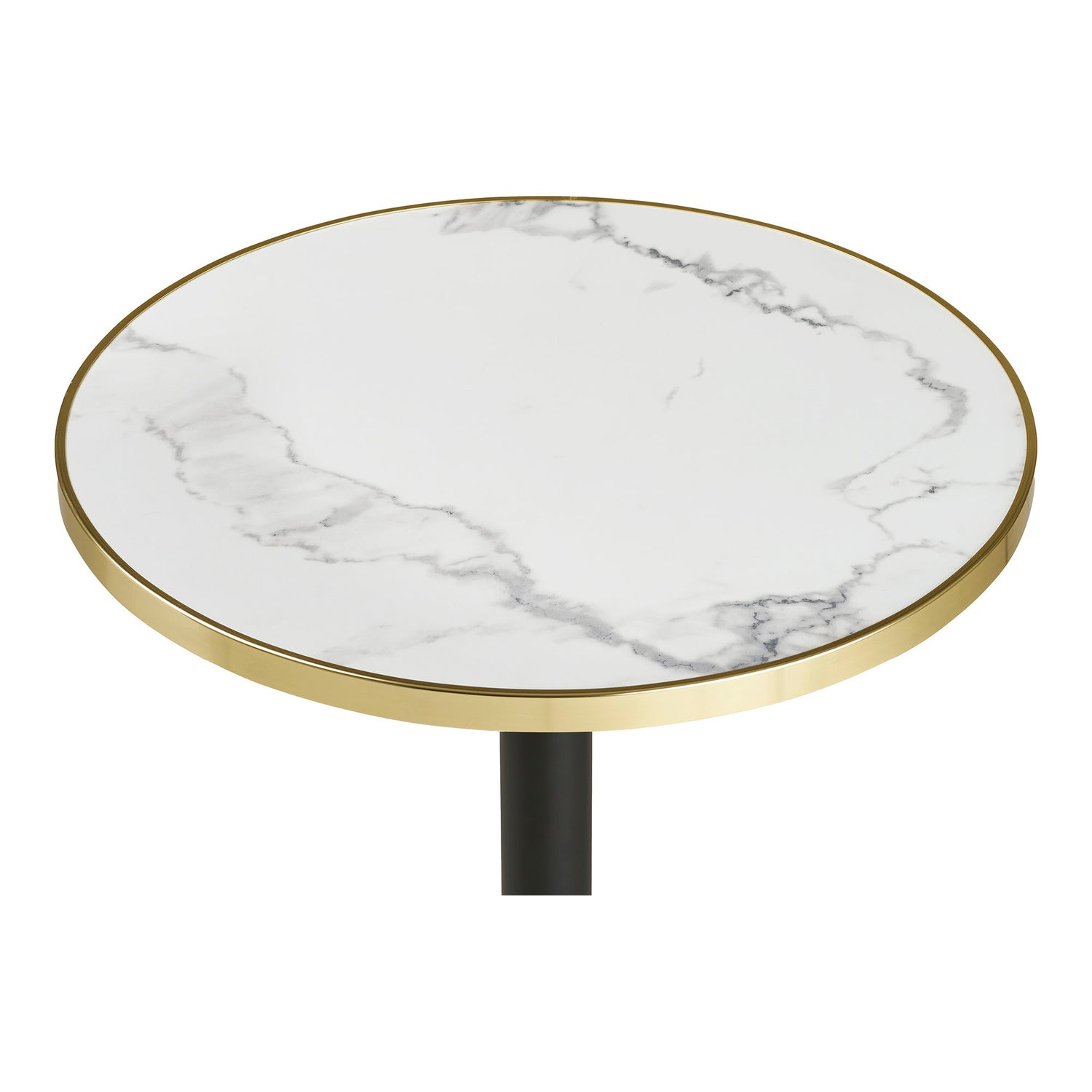 Café table - Café table, marble look countertop, white with gold edge, black legs, aluminum Ø60x73 cm