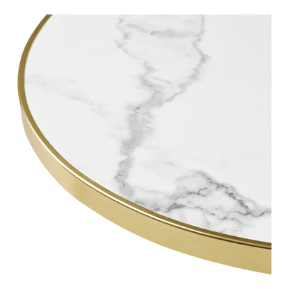 Café table - Café table, marble look countertop, white with gold edge, black legs, aluminum Ø60x73 cm