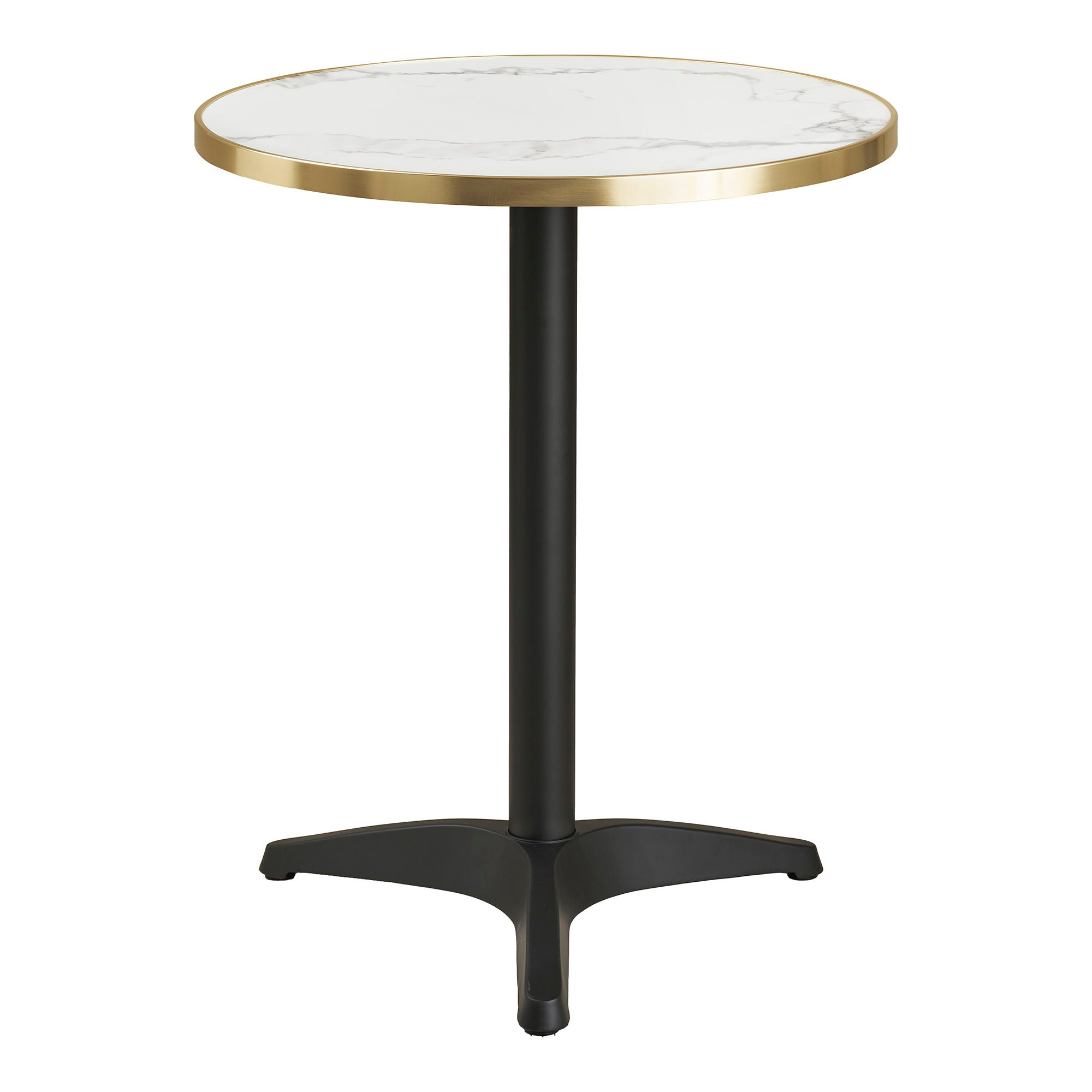 Café table - Café table, marble look countertop, white with gold edge, black legs, aluminum Ø60x73 cm