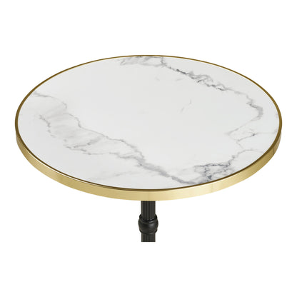 Café table - Café table, marble look countertop, white with gold edge, black legs, cast iron Ø60x73 cm