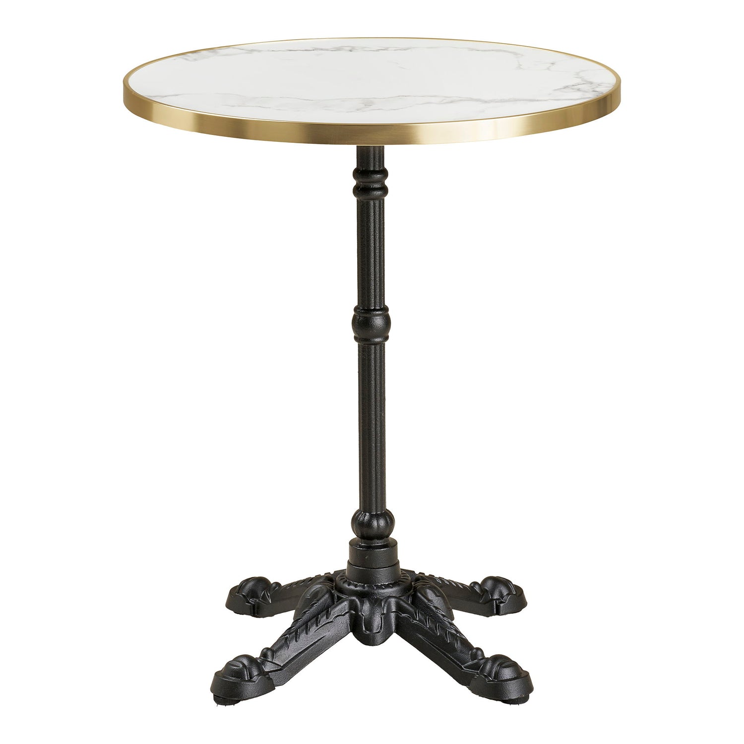Café table - Café table, marble look countertop, white with gold edge, black legs, cast iron Ø60x73 cm