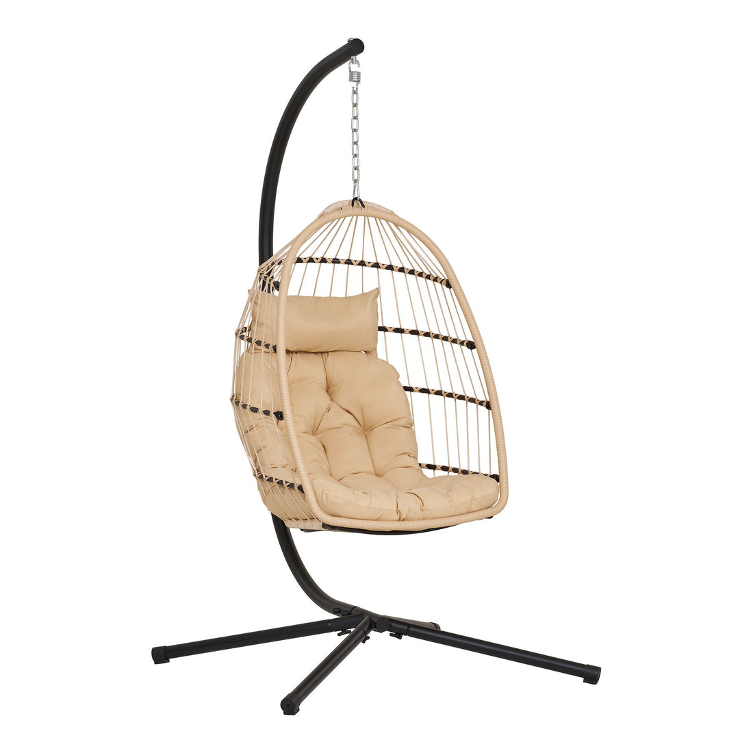 Hanging chair, steel stand, foldable seat, incl. Cushions, nature/black 195x117x107 cm