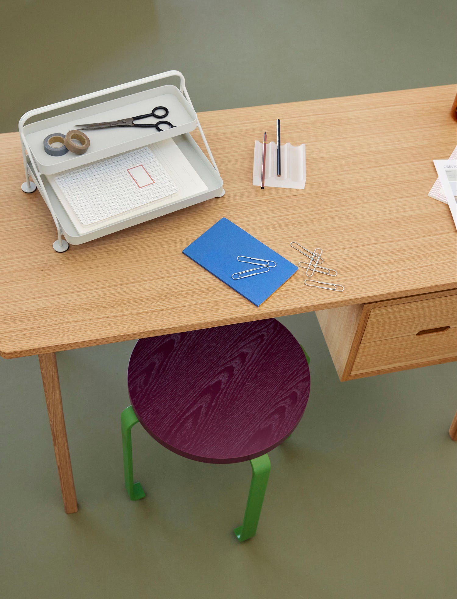 Hübsch - desk w/drawers, oak, FSC, nature - 120x57xH75cm