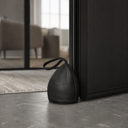 Door stopper in leather - drop-shaped model black