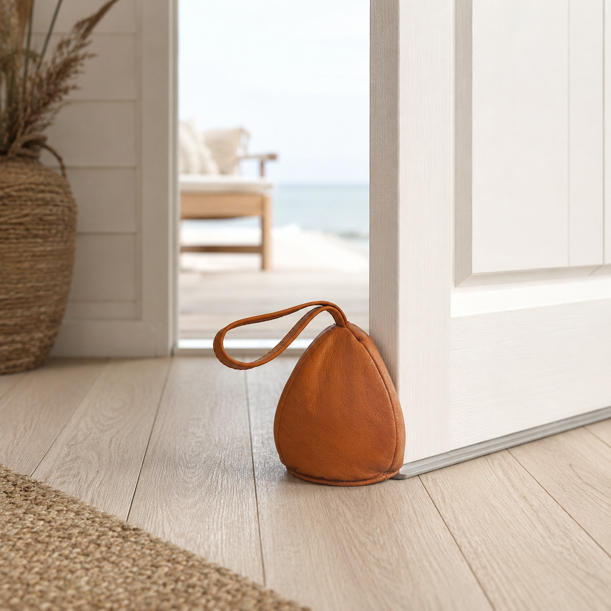 Door stopper in leather - drop-shaped model