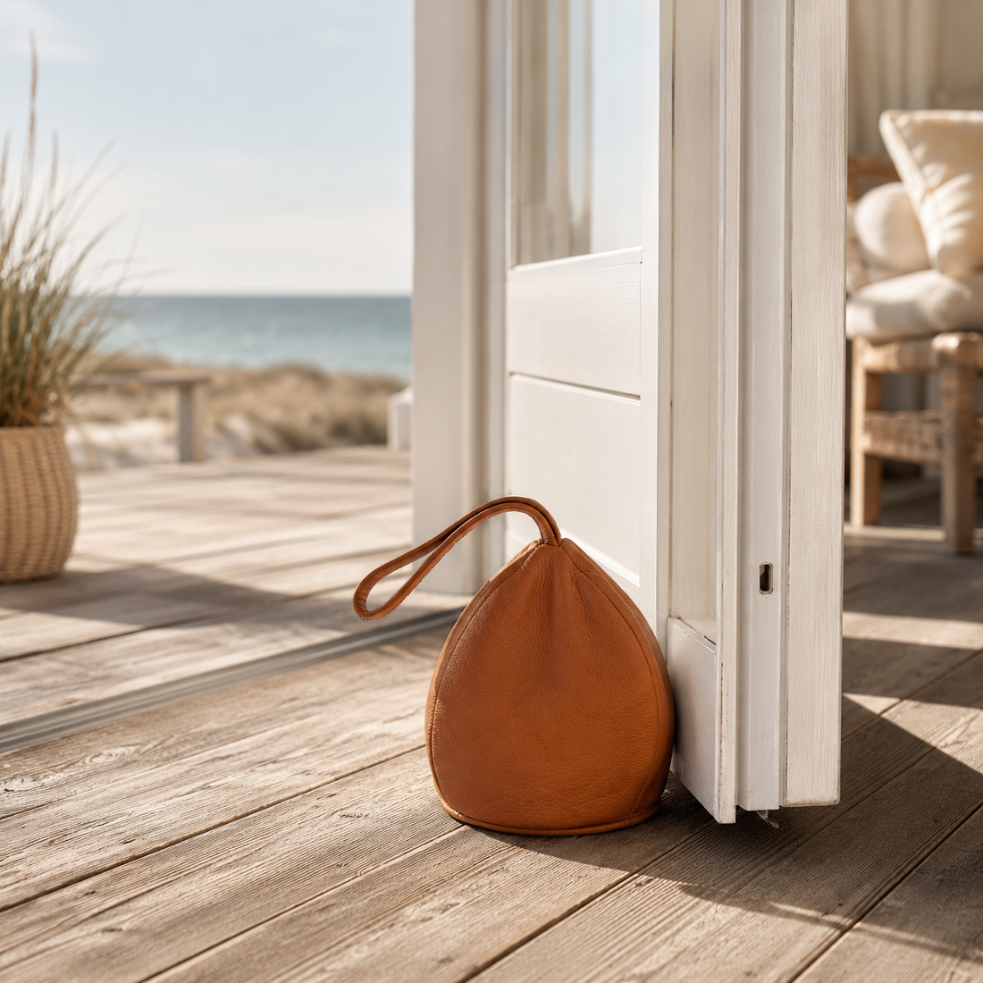 Door stopper in leather - drop-shaped model