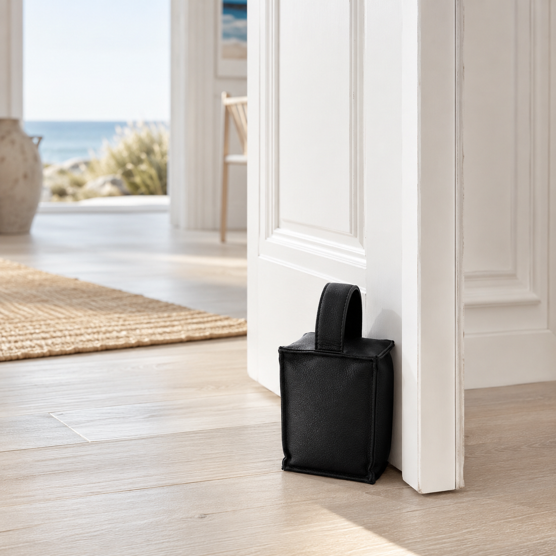 Door stopper in leather - square model cognac