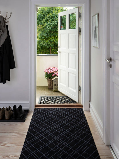 Floor mat 90 x 200 cm lines/black-grey