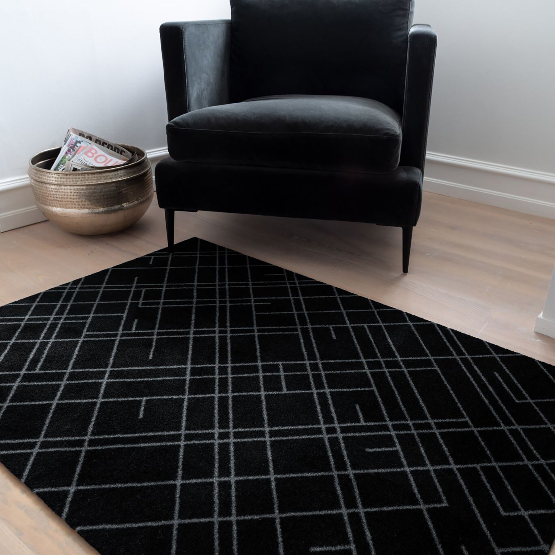 Floor mat 90 x 130 cm - Lines/Black Gray