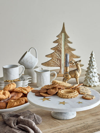 Bloomingville Fenya Star cake dish, white, marble