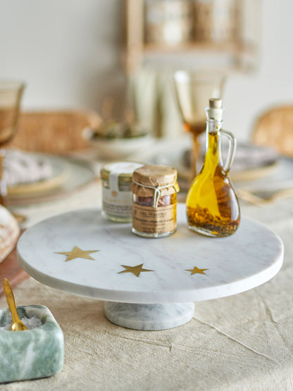 Bloomingville Fenya Star cake dish, white, marble