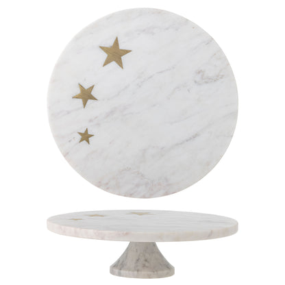 Bloomingville Fenya Star cake dish, white, marble