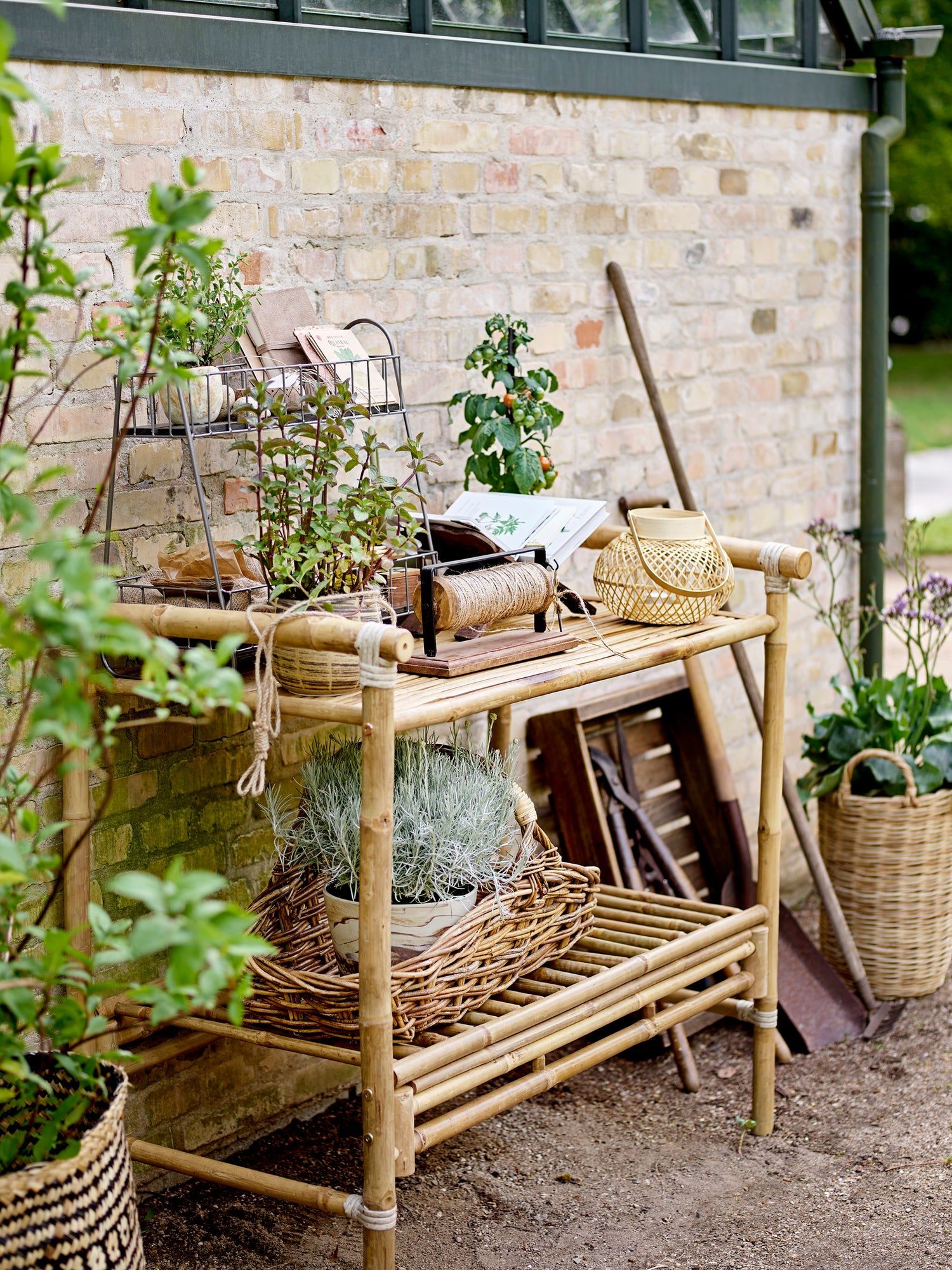 Malda lanterns w/glass, nature, bamboo