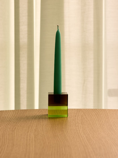 Block Candlesticks Brown/Green &amp; Grey/Pink (set of 2) - 5x5h6cm