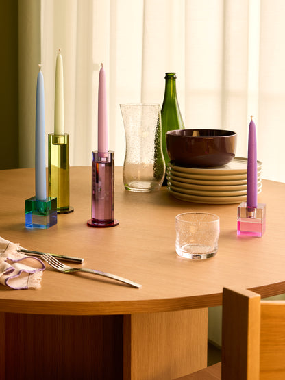 Block Candlesticks Brown/Green &amp; Grey/Pink (set of 2) - 5x5h6cm