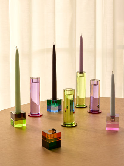 Block Candlesticks Green/Blue &amp; Orange/Green (set of 2) - 5x5h6cm