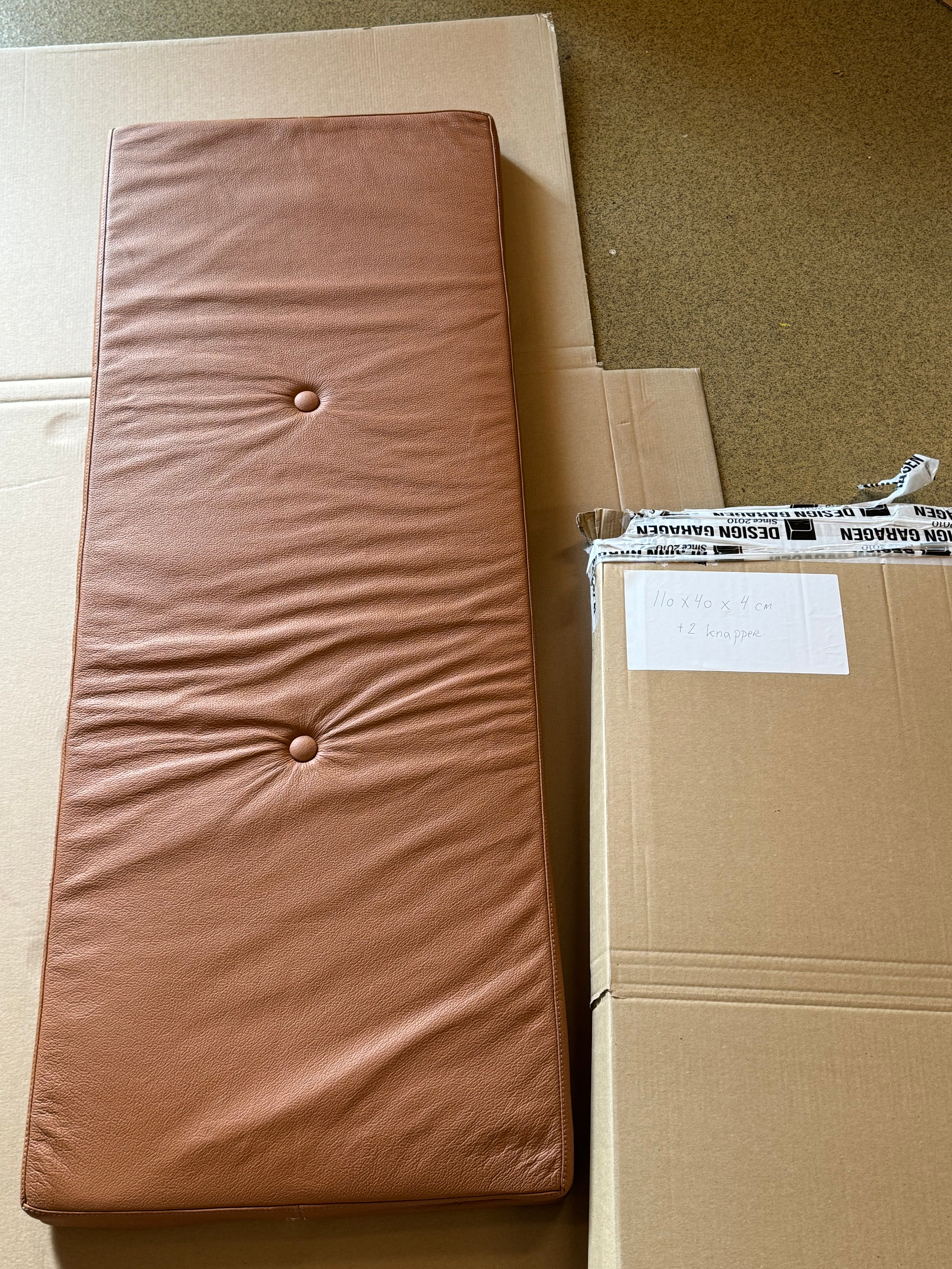 Cognac leather cushion 110x40x4 cm with buttons