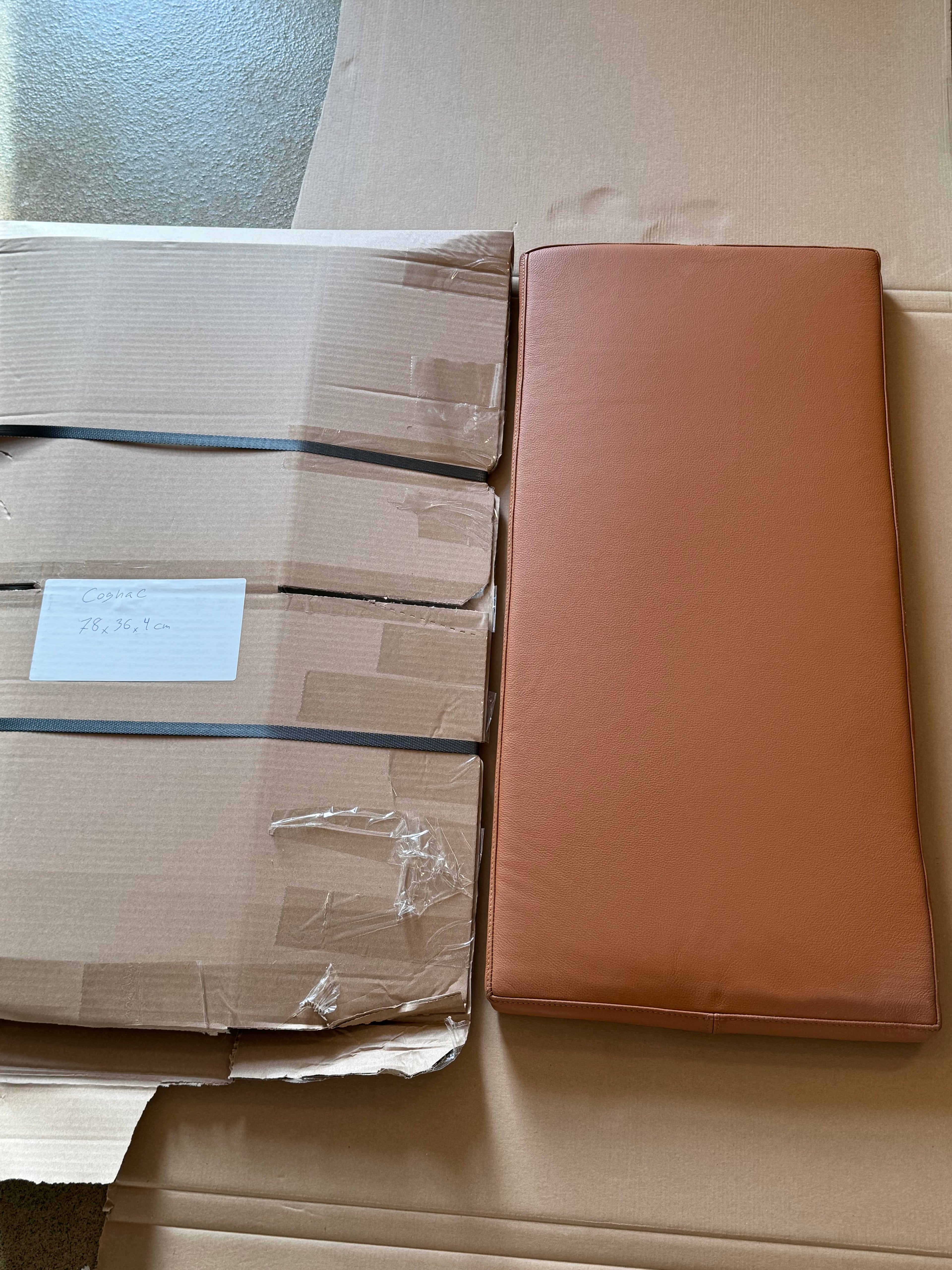 Cognac leather cushion 78x36x4 cm