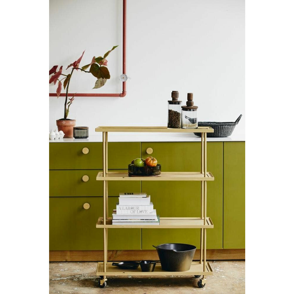 Nordal KAMO roller table in brass with 4 shelves - 76x31 cm