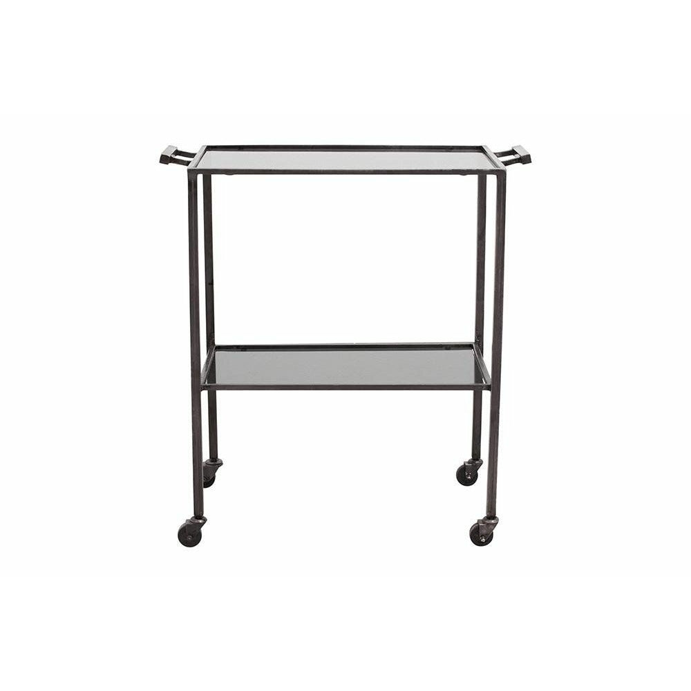Nordal TONE roller table in iron with black glass shelves - 73x41 cm - grey/black