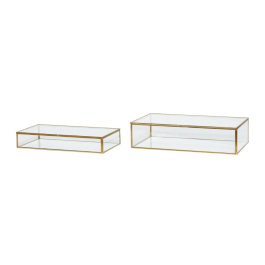 Hübsch - View Glass Box Small Ready/Brass Color (Set of 2)