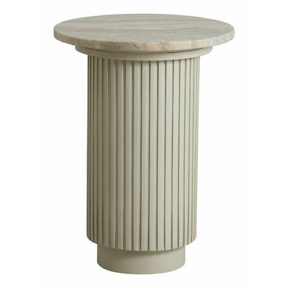 Erie round side table in wood and marble - Ø40 cm - raw white, brown, beige