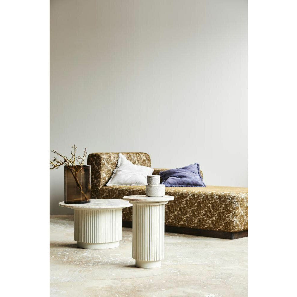 Erie round side table in wood and marble - Ø40 cm - raw white, brown, beige