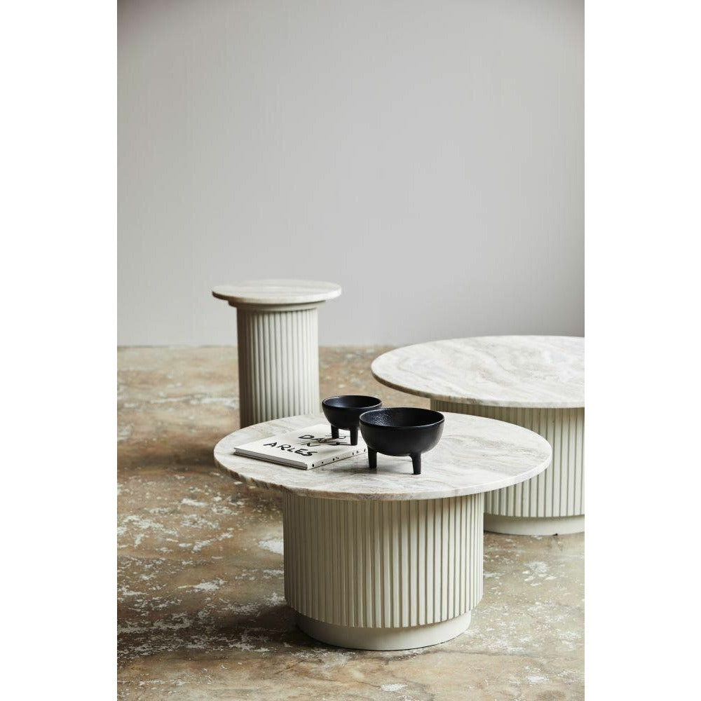 Erie round side table in wood and marble - Ø40 cm - raw white, brown, beige