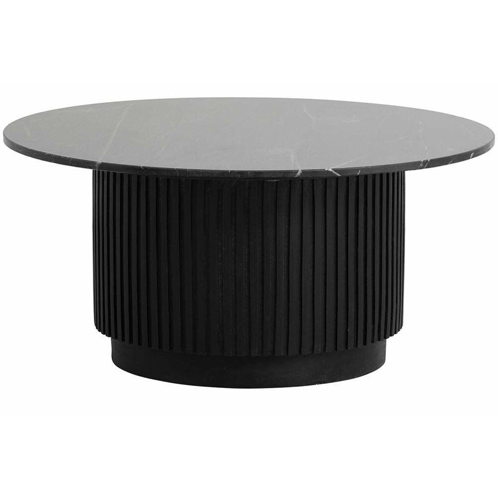 Nordal ERIE round coffee table in wood and marble - ø90 cm - black