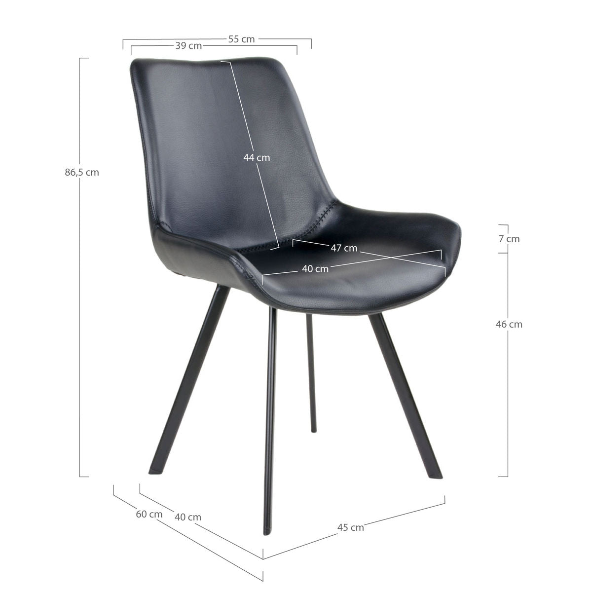 Memphis Dining Table Chair - Dining Table Chair in PU, Black with Black Legs, HN1223