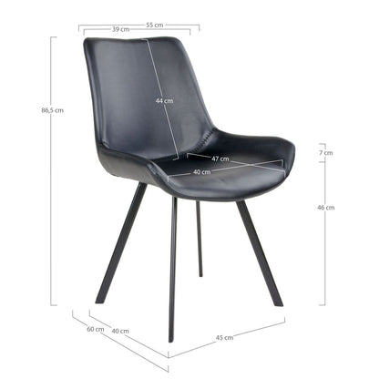 Memphis Dining Table Chair - Dining Table Chair in PU, Black with Black Legs, HN1223