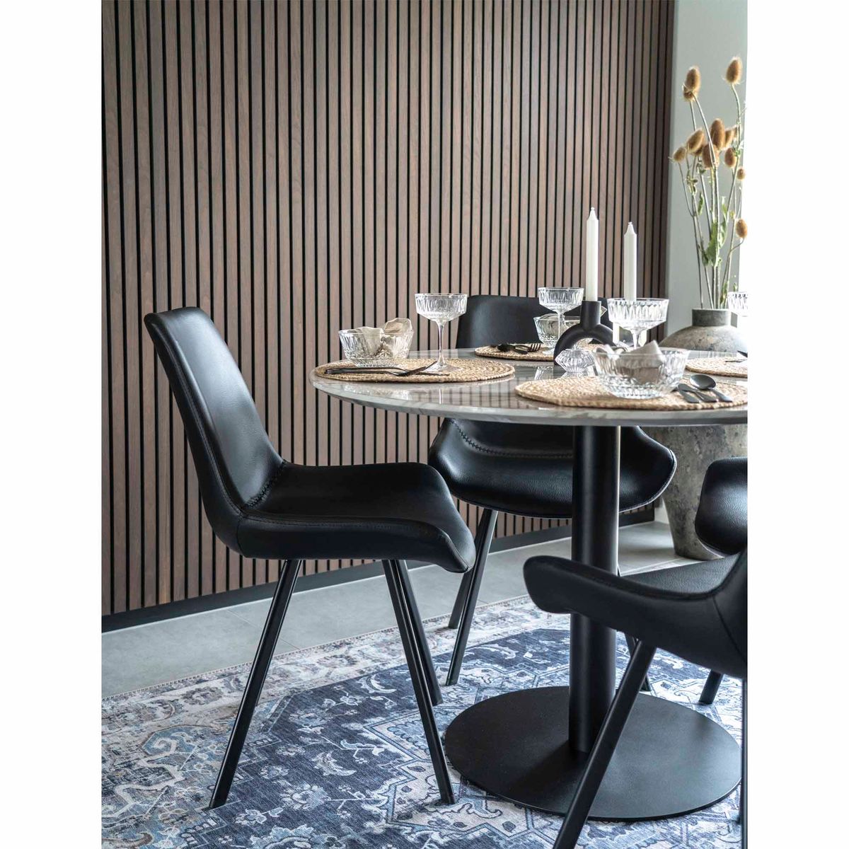 Memphis Dining Table Chair - Dining Table Chair in PU, Black with Black Legs, HN1223