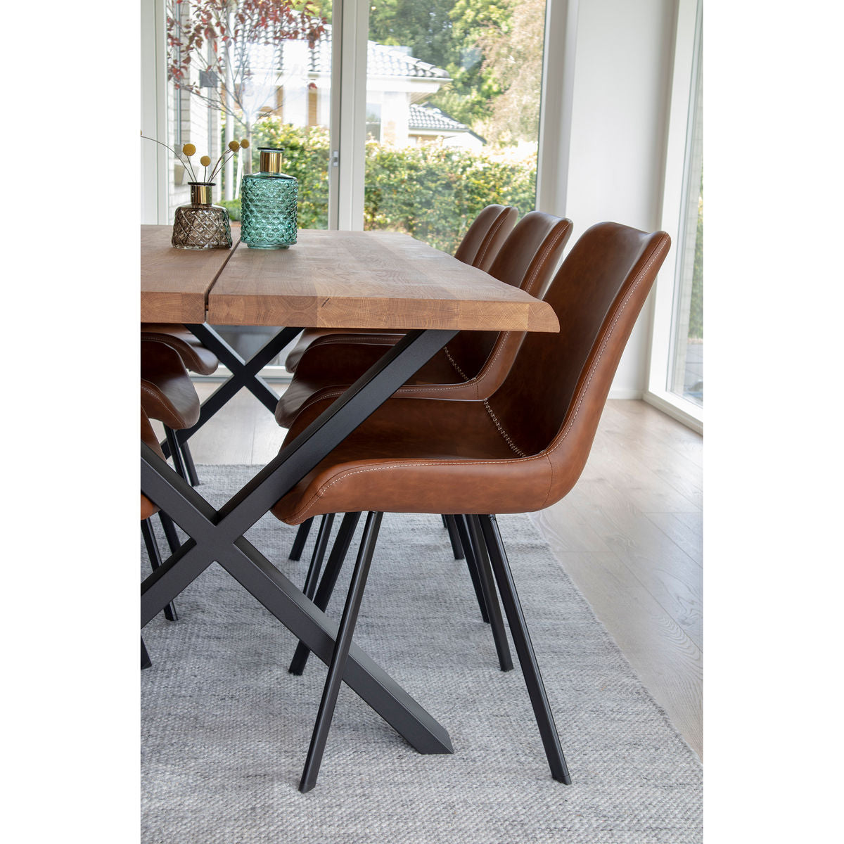 Memphis Dining Table Chair - Dining Table in PU, Brown with Black Legs, HN1226