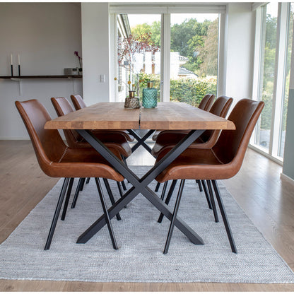 Memphis Dining Table Chair - Dining Table in PU, Brown with Black Legs, HN1226