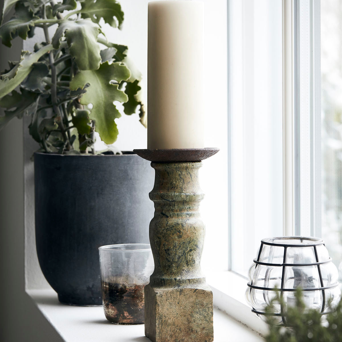 House Doctor - Candlestick, Gima, Green - l: 10 cm, w: 10 cm, h: 23 cm