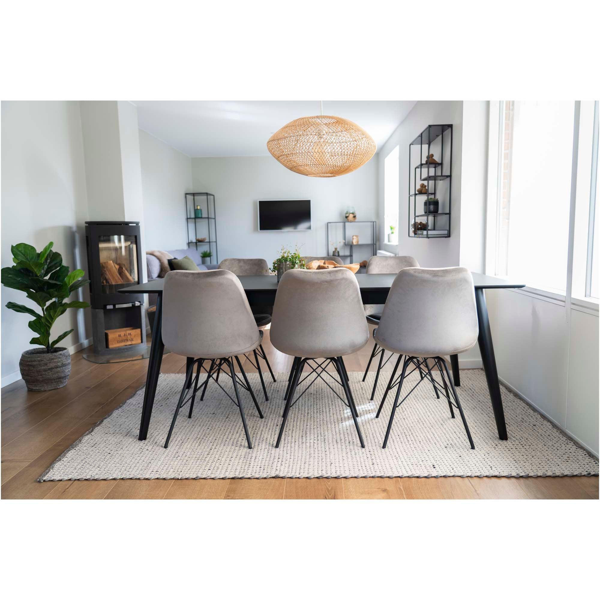 Oslo Dining Chair - Dining Table Chair in Velor, Gray with Black Legs, HN1213