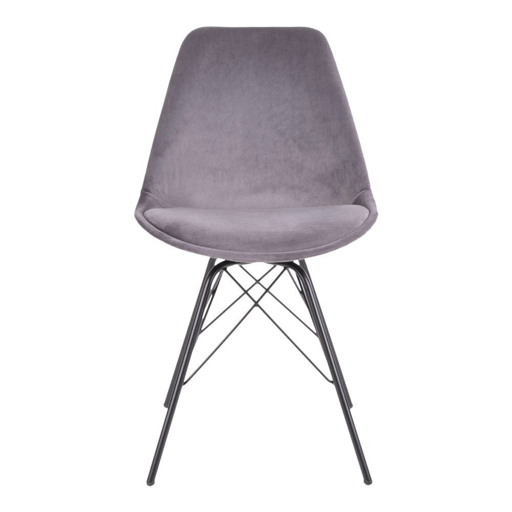 Oslo Dining Chair - Dining Table Chair in Velor, Gray with Black Legs, HN1213