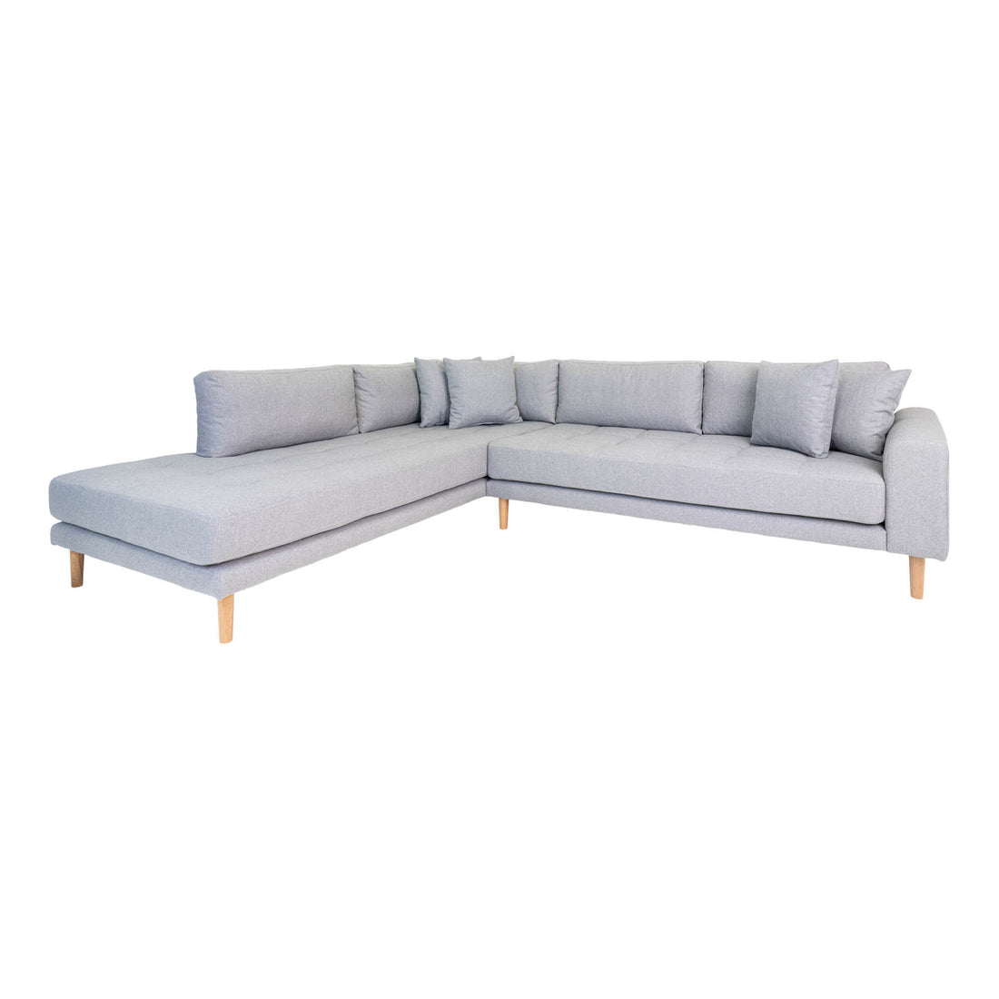 Lido Corner sofa Open End - Corner sofa Open than, left -wing in light gray with four pillows and nature wooden legs, HN1001 - 1 - pcs