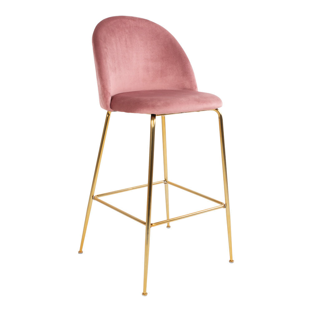 Lausanne bar chair - bar stool in pink velor with legs in brass look HN1214 - 2 - pcs