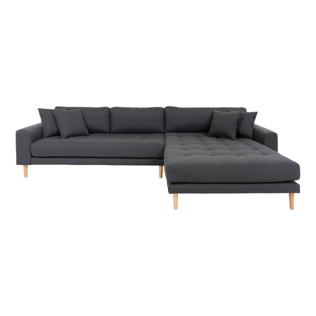 Lido Lounge Sofa - Lounge Sofa, right -wing in dark gray with four pillows and nature wooden legs, HN1002 - 1 - pcs