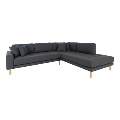 Lido Corner sofa Open End - Corner sofa Open End, right -wing in dark gray with four pillows and nature wooden legs, HN1002