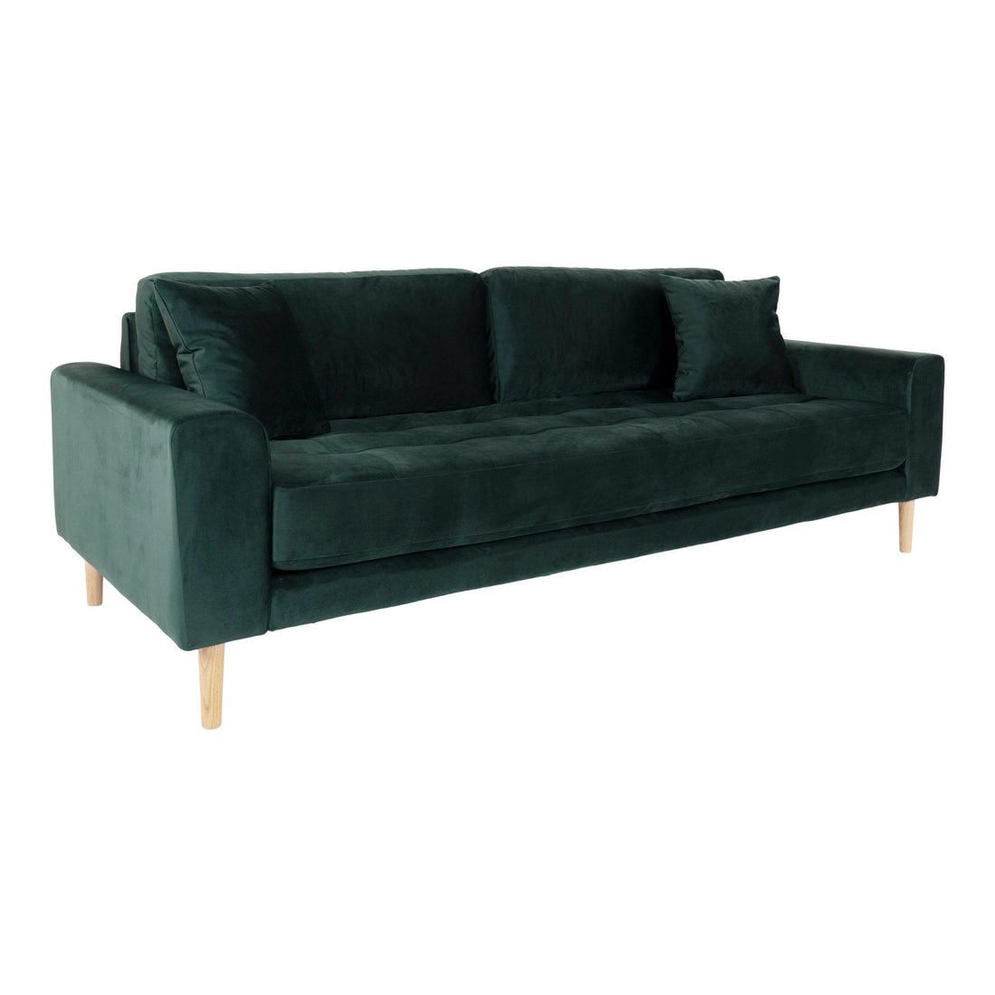 Lido 3 person sofa - 3 person sofa in velor, dark green with two pillows and nature wooden legs, HN1006 - 1 - pcs