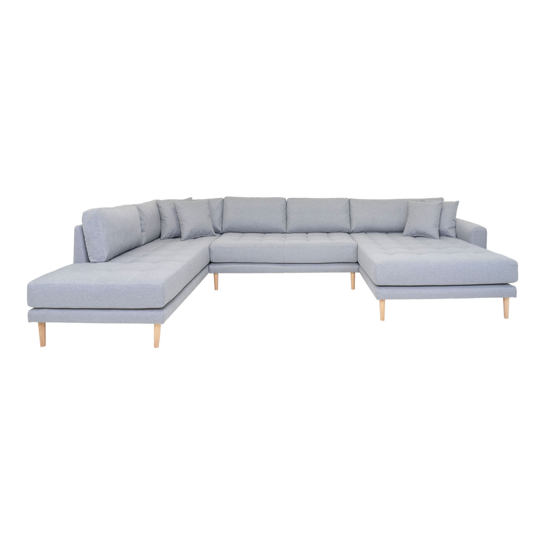 Lido U -Sofa Open End - U -Sofa Open End, right -wing in light gray with four pillows and nature wooden legs, HN1001 - 1 - pcs