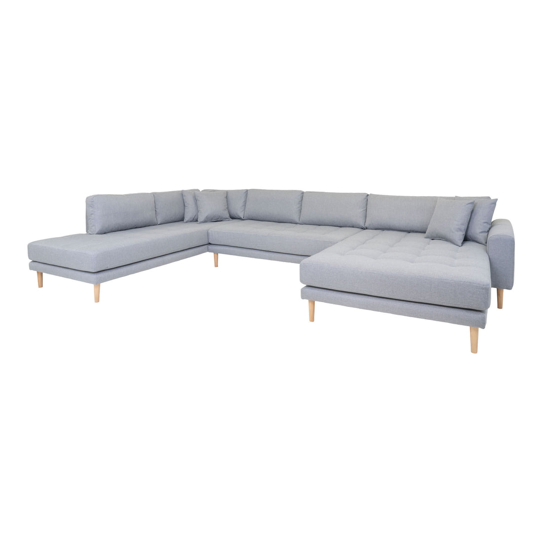Lido U -Sofa Open End - U -Sofa Open End, right -wing in light gray with four pillows and nature wooden legs, HN1001 - 1 - pcs