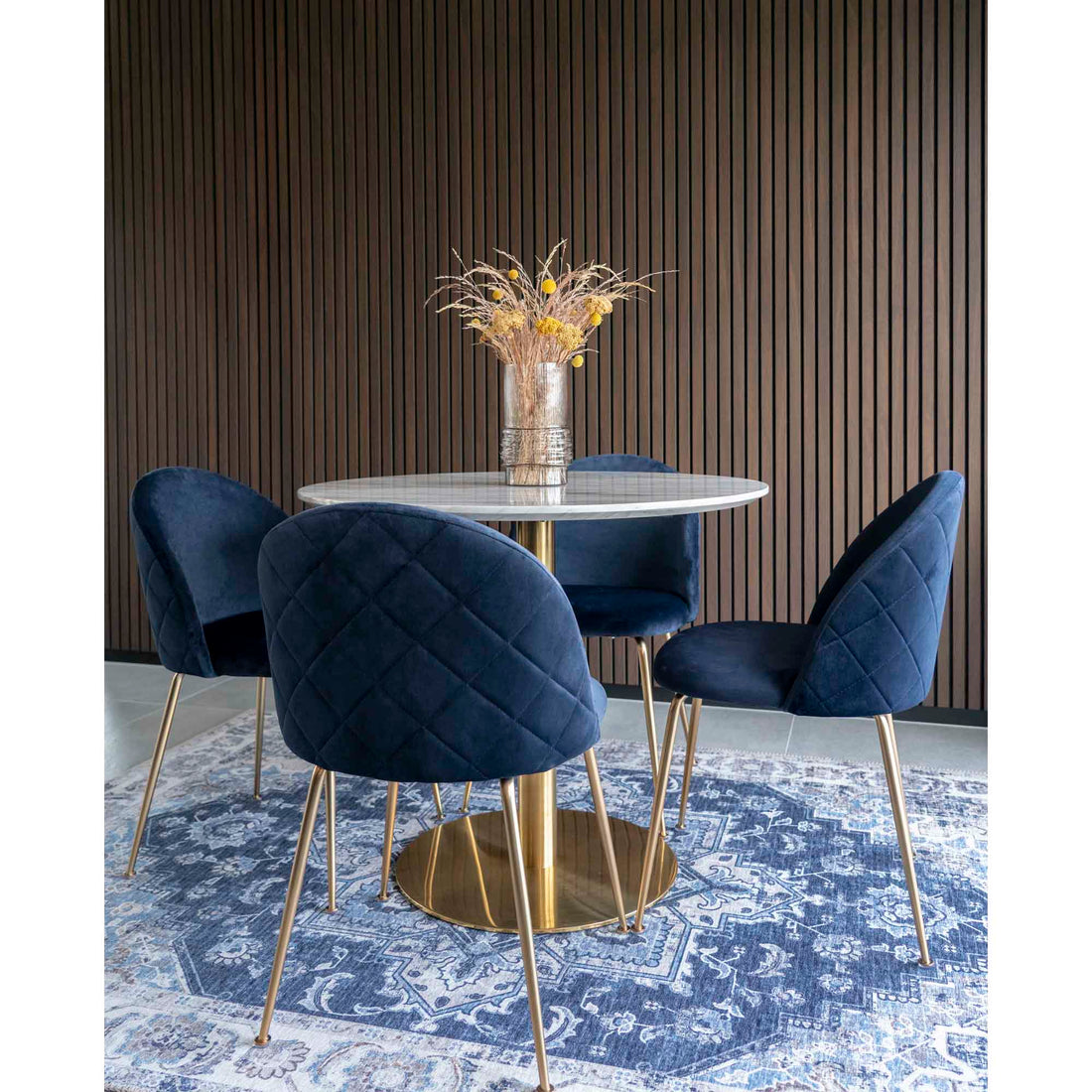 Bolzano Dining Table - Dining table with top in marble look and legs in brass look Ø90x75cm - 1 - pcs